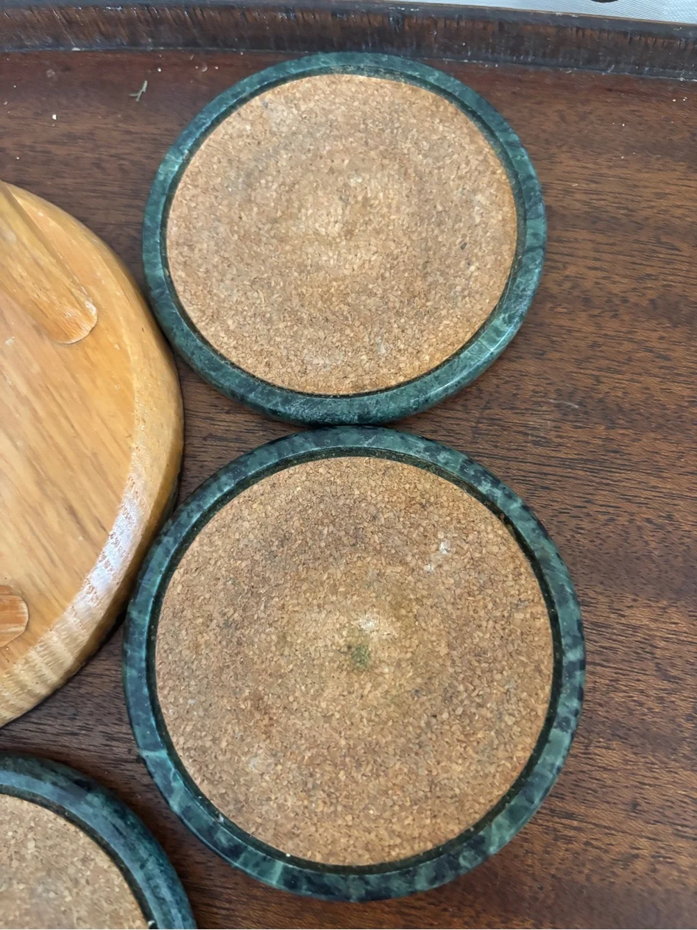 Vintage Himark Green Marble Stone Coaster Set with Wooden Holder